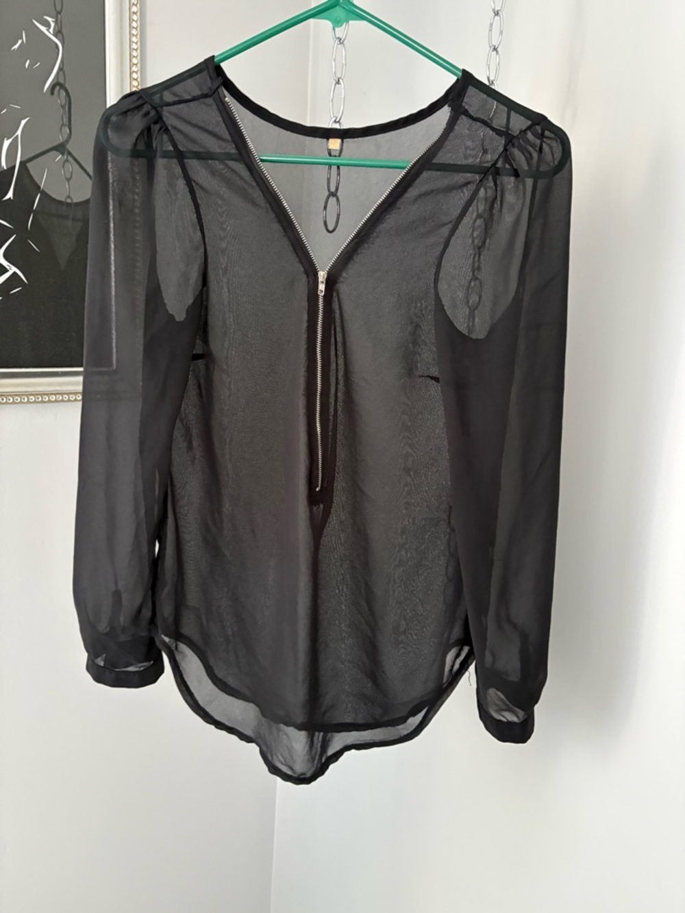 Sheer Black Zip-Front Women's Blouse